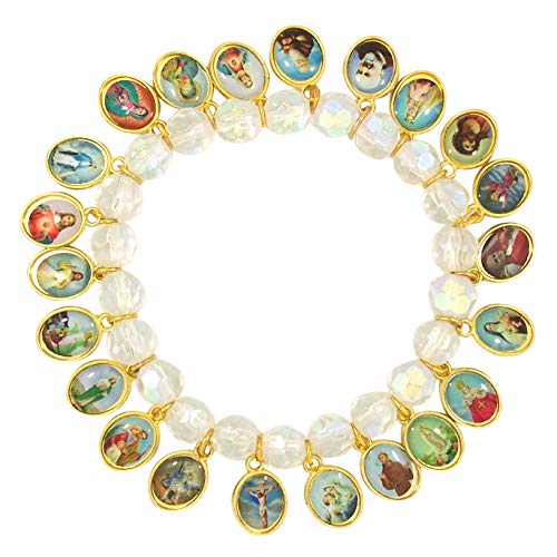 Needzo Devotional Saints Medals Bead Bracelet, 7 Inch