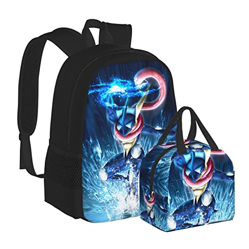 REDAEL Cute Cartoon Gre&Ni&Nja Backpack Set Laptop Backpack with Lunch Bag Lightweight Travel Backpack Waterproof Daypack Anime Fans Gift