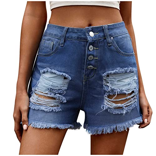 Womens Denim Shorts Women's Jean Shorts 2024 Summer Mid Rise Hot Raw Hem Casual Shorts Trendy Stretchy Slimming Distressed Denim Shorts Daily Deals