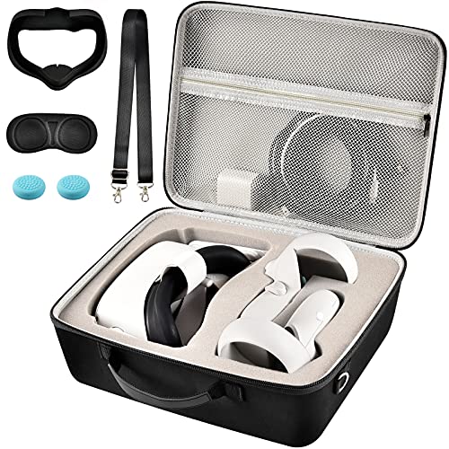 Hard Carrying Case for Meta/for Oculus Quest 2/ Quest 3 All-in-One VR Gaming Headset and Touch Controllers, Travel Storage Bag with Silicone Face Cover & Lens Protector & Accessories
