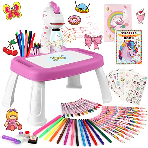 wakeInsa Drawing Projector,Arts and Crafts for Kids,Include Drawing Board,Crayons,Coloring Book,Stickers etc,Girls Unicorns Toy,Toddler Learning Toys,Unicorns Gifts for Girls,Toys for 3+ Years Old