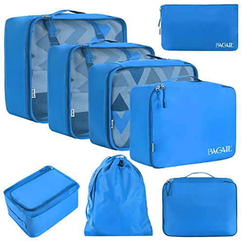 BAGAIL 8 Set Packing Cubes, Lightweight Travel Luggage Organizers with Shoe Bag, Toiletry Bag & Laundry Bag (Sky Blue)