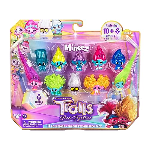 Trolls DreamWorks Band Together Mineez 11pc Brozone + Friends Performance Pack - 11 Mineez 1.5 Inch Collectible Figures and 1 Accessory