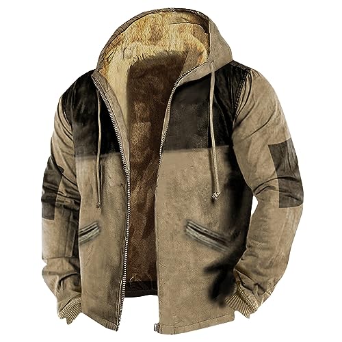 Mens Winter Heavyweight Fleece Sherpa Lined Warm Sweatshirt Big And Tall Mens Fleece Hoodies Zip Up Winter Coats,Khaki,2X
