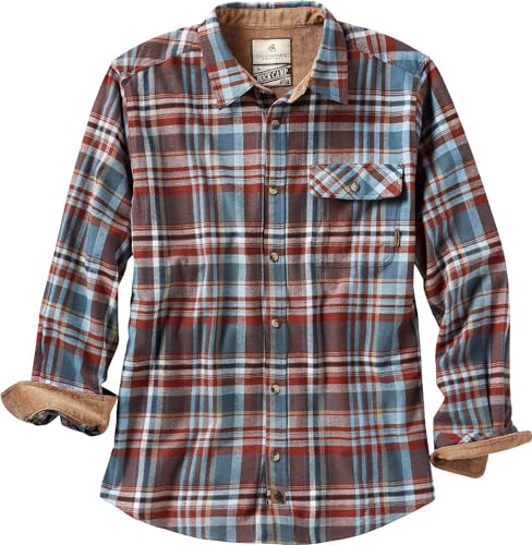 Legendary Whitetails Men's Buck Buck Camp Flannel Shirt, Long Sleeve Plaid Button Down Casual Shirt for Men, with Corduroy Cuffs, Fall & Winter Clothing, Barnwood Slate Plaid, Large