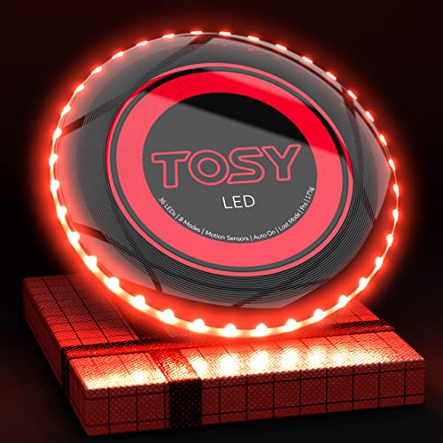 TOSY Flying Disc - 16 Million Color RGB or 36 or 360 LEDs, Extremely Bright, Smart Modes, Auto Light Up, Rechargeable, Perfect Birthday & Camping Gift for Men/Boys/Teens/Kids, 175g frisbees