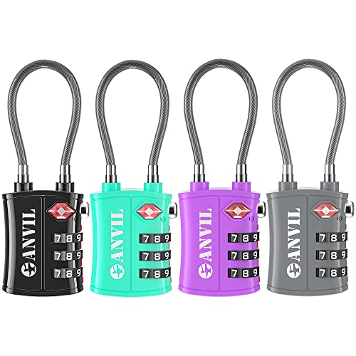 ANVIL TSA Approved Cable Luggage Locks 3 Digit Combination Padlock with Zinc Alloy Steel Cable Lock Ideal for Travel Suitcase, Backpack, Lockers,Case,Toolbox