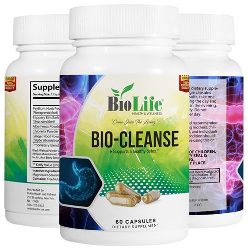 Biolife Body Detox Cleanse with Ginger Root Powder, Fiber & Chlorella, Colon Cleanser, Gut Health Probiotics, Digestion Supplement for Bloating Relief, Bowel Cleanse, Non GMO - 60 Vegan Capsules
