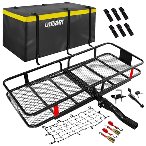 LWTURMRT 60'X21.6'X6' Hitch Cargo Carrier and Receiver Hitch Cargo Rack with Waterproof Cargo Bag(58'X20'X24'),Carrier Cargo Used Rust Resistant Baking Paint and Alloy Steel Material