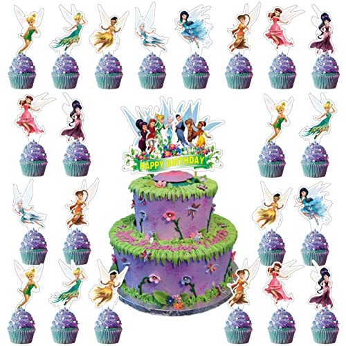 25Pc Fairy Princess Cake Topper Decorations Cupcake Toppers Fairy Princess Happy Birthday Party Supplies for Kids Party Favor