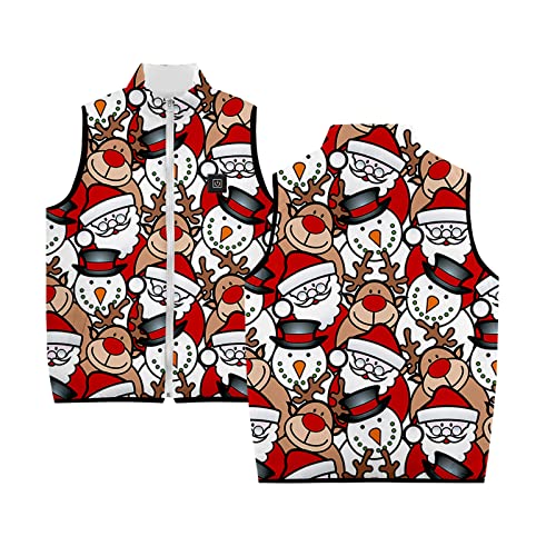 GREGG Christmas Mens Heating Vest USB Electric Warm Graphic Giftable Vest Lightweight Winter Coat (Battery Not Include) (Red,3X-Large)