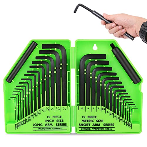 SWANLAKE 32PCS Hex Key Set, Allen Wrench Set Inch/Metric MM(0.7mm-10mm) SAE(0.028'-3/8)
