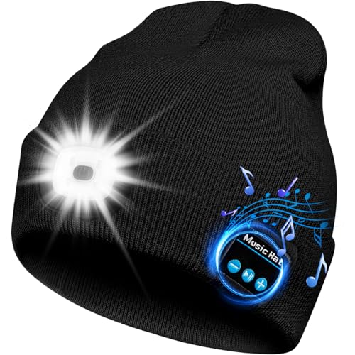 Gifts for Men, Guy Gifts Bluetooth Beanie Hats with Light,Beanie with Light and Bluetooth Headphones, Outdoorsman Gifts (Black)