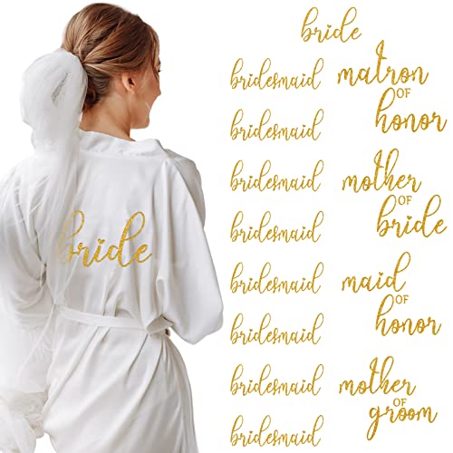13 Pieces Gold Bride Iron on Heat Transfer Vinyl Set Bridesmaids Iron on Decals Bride Decal for Shirt Maid of Honor Heat Transfer on Vinyl Stickers HTV for Wedding Party Bags Clothes T Shirt