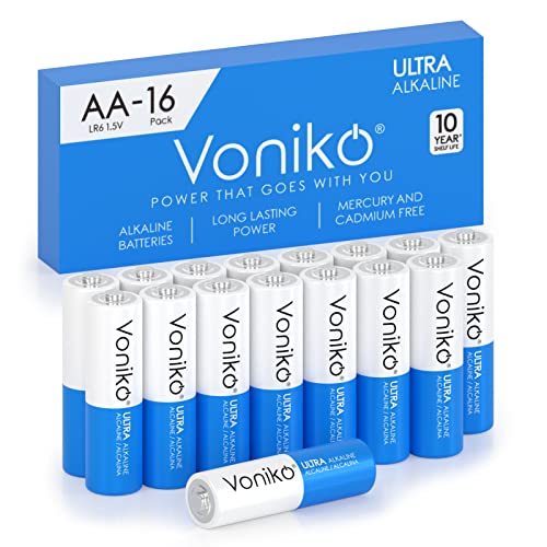 Voniko - Premium Grade AA Batteries -16 Pack- Alkaline Double A Battery - Ultra Long-Lasting, Leakproof 1.5v Batteries - 10-Year Shelf Life