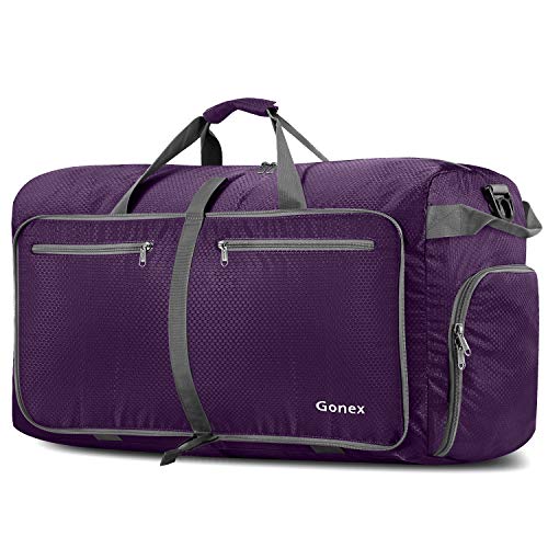 Gonex 150L Large Foldable Travel Duffle Bag with Shoes Compartment, Packable Lightweight Water Repellent Duffel Bag for Camping Gym Weekender Bag Purple