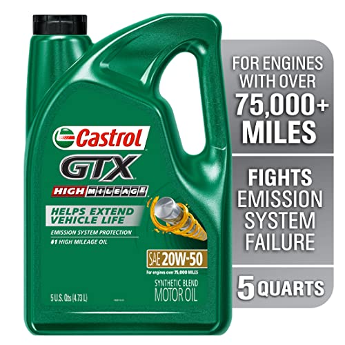 Castrol GTX High Mileage 20W-50 Synthetic Blend Motor Oil, 5 Quarts