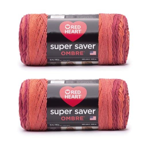 Red Heart Super Saver Ombre Hot Sauce Yarn - 2 Pack of 10oz/283g - Acrylic - 4 Medium (Worsted) - 482 Yards - Knitting/Crochet, 4.25 x 10.5 x 4.25