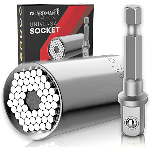 Guardman Universal Socket Tools Stocking Stuffers for Men Under 10 Dollars Gadgets Grip Power Drill for Car Ratchet Socket Set Wrench Cool Stuff Husband Gifts Sets for Him Dad (7-19mm)