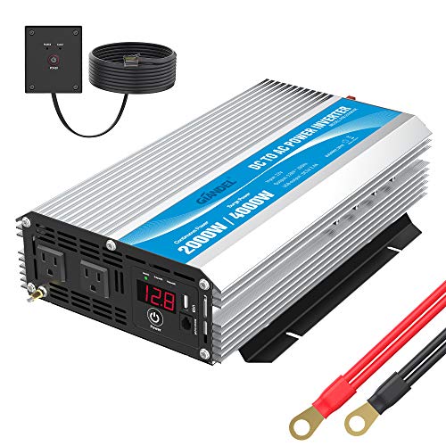 GIANDEL 2000W Power Inverter Modified Wave 12 Volt DC to 110V 120V AC with Remote Control and LED Display Dual AC Outlets & USB Port for RV Truck Boat