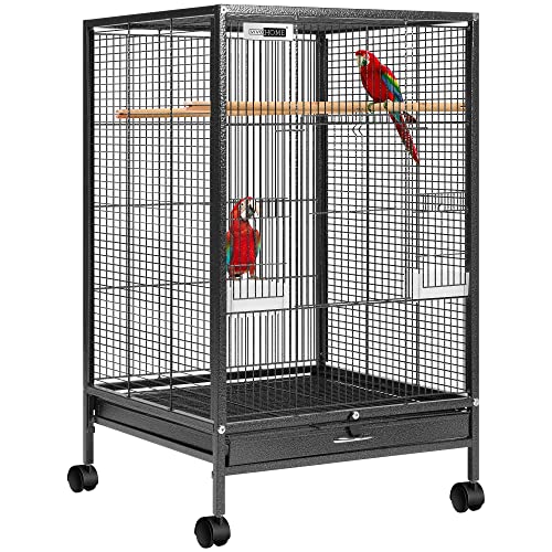 VIVOHOME 30 Inch Height Wrought Iron Bird Cage with Rolling Stand for Parrots Conure Lovebird Cockatiel Black