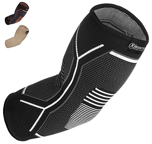 KUNTO FITNESS PRODUCTS Elbow Brace Compression Support Sleeve (Shipped From USA) for Tendonitis, Tennis Elbow, Golf Elbow Treatment - Reduce Joint Pain During Any Activity!