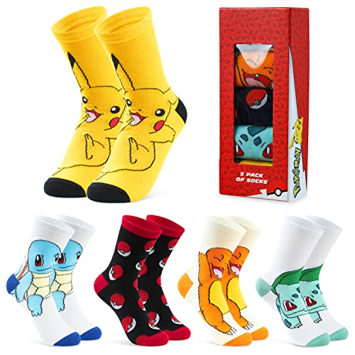 Pokemon Boys Socks 5 Pack Pikachu Ankle Socks Stretchy Breathable Crew Socks for Boys Girls Teenagers Women Gifts (Multi, 4.5, 7.5)