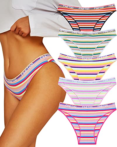 FINETOO Cotton Underwear for Women Cheeky High Cut Breathable Stretch Sexy Ladies Hipster Bikini Panties Pack S-XL