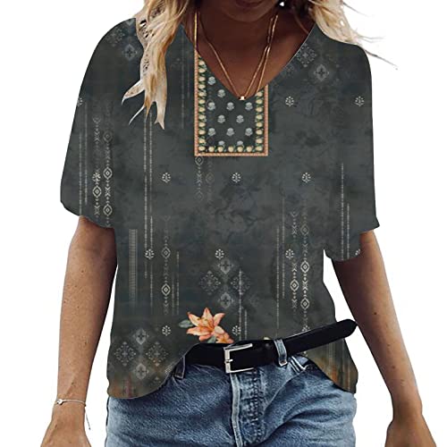 Login My Account Blouses for Women Floral Dressy Shirts Short Sleeve Summer Tops Tunics 2023 Trendy Hawaiian Womens Tops Tees Army Green
