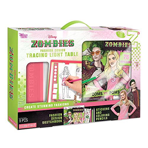 Make It Real - Disney Zombies Fashion Design Light Table - Fashion Design Tracing Light Box or Kids - Includes Tracing Light Table, 3 Colored Pencils, Tracing Pages, Sketchbook, & Stickers