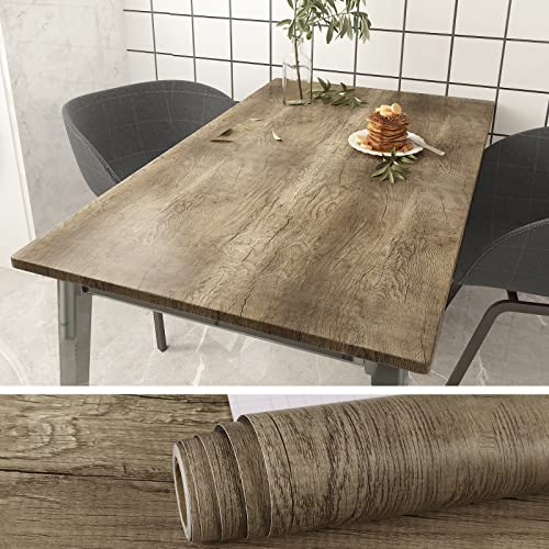 VEELIKE 15.7''x118'' Light Brown Wood Wallpaper Peel and Stick Rustic Wood Plank Contact Paper Self Adhesive Waterproof Removable Wood Grain Vinyl Wrap Decorative for Cabinets Furniture Desk Walls