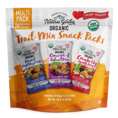 Nature's Garden Organic Trail Mix Snack Packs, Multi Pack 1.2 oz - Pack of 24 (Total 28.8 oz)