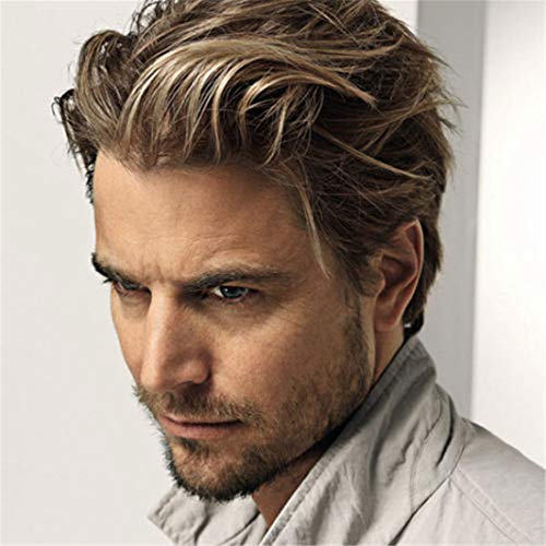 Swiking Men Short Wigs Brown Mix Blonde Wig for Male Guy Layered Halloween Cosplay Party Hair Costume Full Wig for Adults