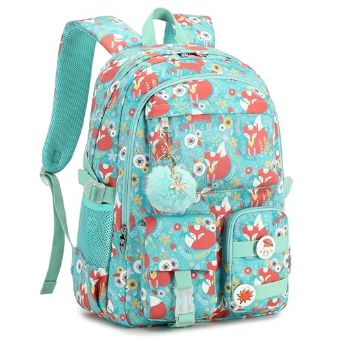 KIDNUO Girls Backpack,15.6 Inch Laptop School Bag Large Primary Elementary Middle College Bookbags Kids Backpacks for Teens Girls Women Students Anti Theft Travel Daypack (Green)