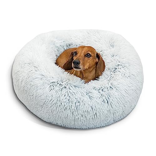 Best Friends by Sheri The Original Calming Donut Cat and Dog Bed in Shag Fur Frost, Small 23'