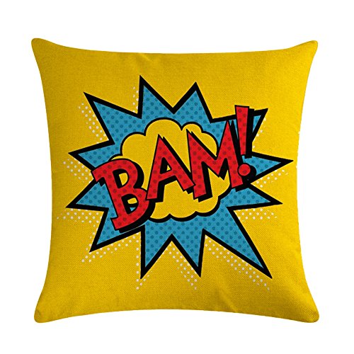 Easternproject Super Hero Quote Throw Pillow Case Cushion Cover Exclamation Pattern Decorative Square 18x18 Inch Pillowcase Best Gift (Bam!)