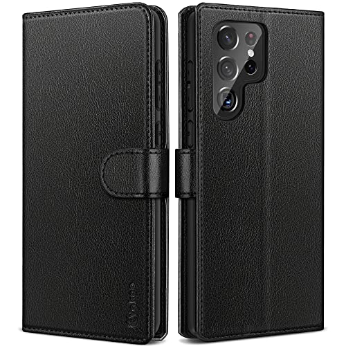 Vakoo Wallet Case for Samsung Galaxy S22 Ultra 6.8-Inch, Premium Leather Exquisite Craftmanship with 2 Card Holders, Black