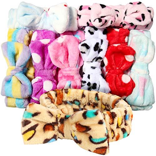 Teenitor 9pcs Bow Headbands,Soft Carol Fleece Hairlace Hairbands for Washing Face Makeup Shower, Women Fuzzy Headbands Spa Party Headbands