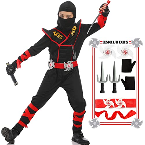 SATKULL Ninja Costumes Boy Ninja Costume Set Kids Halloween Ninja Costumes Ninja Halloween Cosplay Dress up for Kids(Kids-M-6/7T Black)