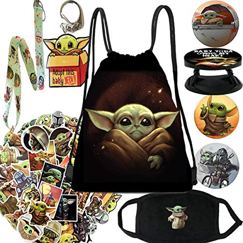 Gift Set - 1 Drawstring Bag Backpak, womens, 53PSStickers, 1 Lanyard, 1 1 Keychain, 1 Phone Ring Holder, 3 Button Pins 1 Masks for SW Fan