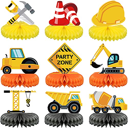 9 Pieces Construction Party Centerpieces Honeycomb Car Construction Centerpieces Truck Construction Centerpieces 3D Construction Table decorations for Birthday Party favors Supplies