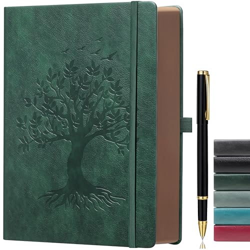 ZXHQ A5 360 Pages Lined Journaling Notebooks with Pen, Journals for Women Men Writing Notebook, Tree of Life Design, Fine Inner Pocket 5.9'' x 8.5'' - Dark Green