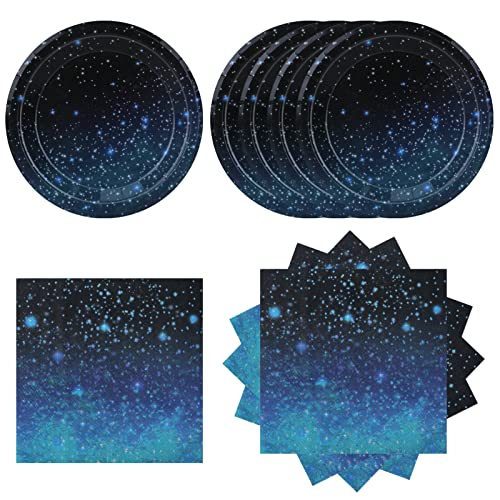 40Pcs Galaxy Party Starry Night Supplies,Outer Space Birthday Party Decorations 20 Plates and 20 Napkins for Kids Birthday Baby Shower (Galaxy)