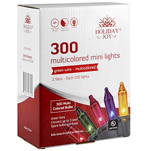 Holiday Joy Christmas Lights for Tree - 300 Count, Multicolor, Mini String Lights with Green Wire for Outdoor and Indoor Decorations﻿