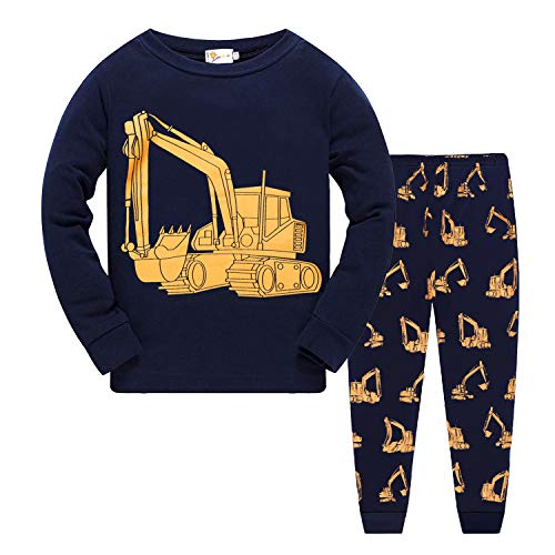 Little Hand Toddler Boys Novelty Pajamas Sleepwear Excavator Fall Winter Clothes Shirt Pant Sets for Size 3 4 T Kids