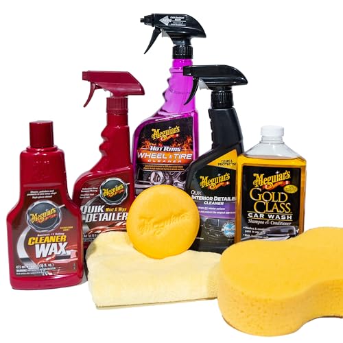 Meguiar's Classic Wash & Wax Kit, Car Cleaning Kit with Car Wash Soap and Wax, Includes Other Car Cleaning Products Like Detail Spray, Interior Cleaner, Tire Cleaner, and More