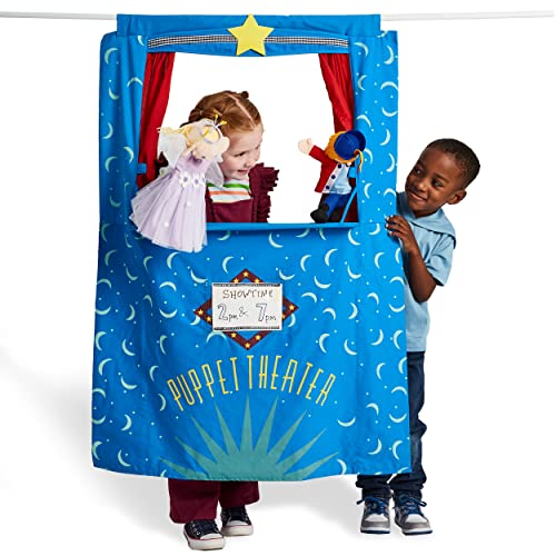 Hearthsong Hanging Doorway Puppet Theater, 47'L x 32'W, Adjustable Extended Rod, Foldable Shelf, Ages 4 and Up