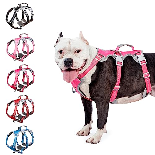 Huntboo Escape Proof Dog Harness, Escape Artist Harness, Reflective Harness with Padded Handle, Breathable, Durable, Adjustable Vest for Medium Dogs Walking, Training, and Running Gear (Rose red, M)