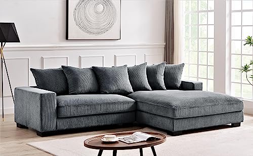 Container Furniture Direct Luxe Oversized Two-Piece Sectional Couches for Living Room, 102.4-Inch L Shaped Sofa with Chaise, Upholstered with Corduroy Fabric, Grey