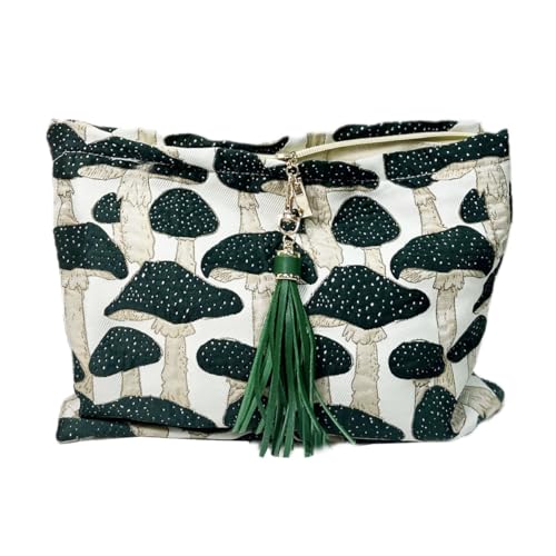 SANCABA Large-Capacity Cosmetic Bag,Makeup Bag for Women,Canvas Corduroy Toiletry Bag Travel Organizer,Throw it in Bag,Mashroom Green